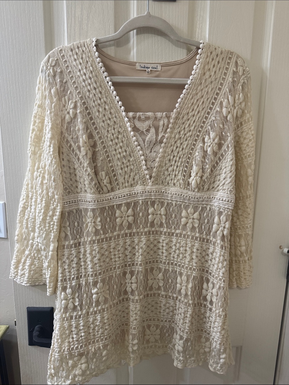 indigo soul Ivory Crochet Lace Long Sleeve Tunic Dress